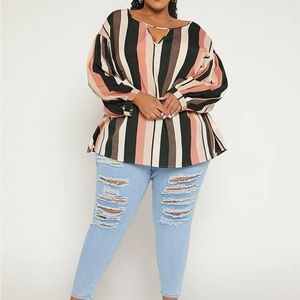 Plus Striped Keyhole Neck Drop Shoulder Blouse 24W NWT